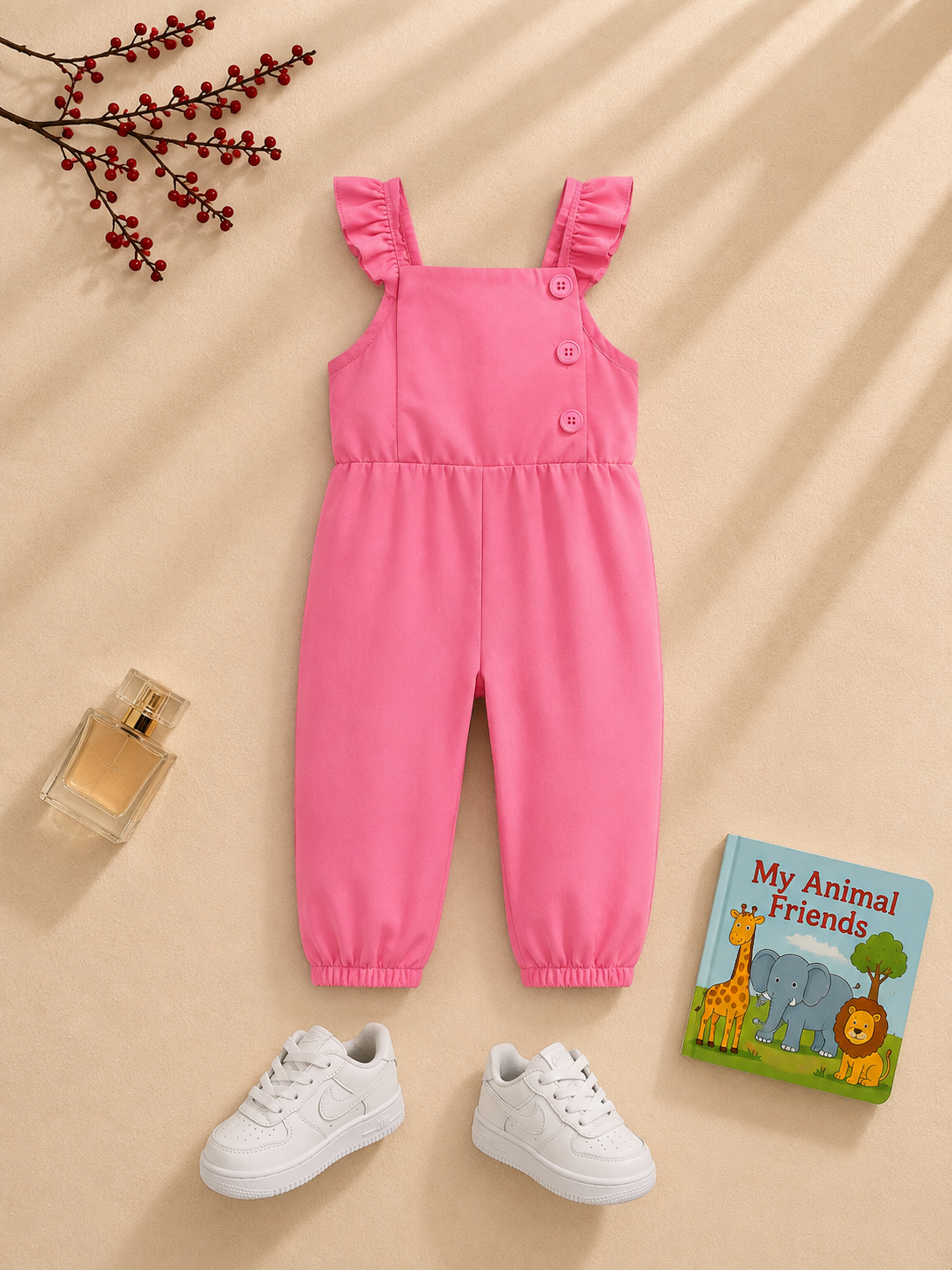 Plush-Dangree Romper - Pink with Buttons