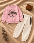 Kids pink California print fleece sweatshirt and cream jogger set