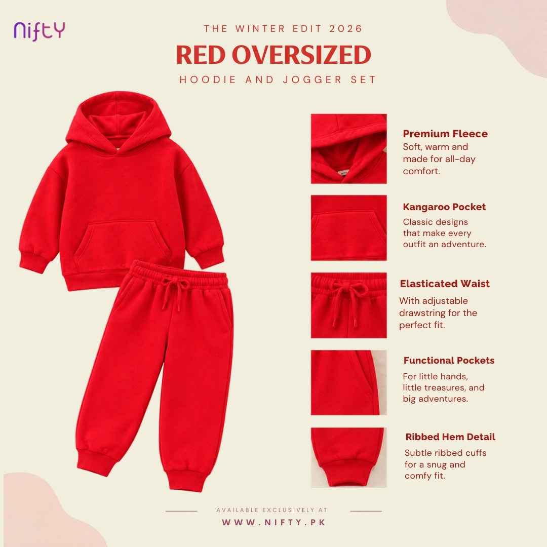 Red Oversized Kids Hoodie & Jogger Set
