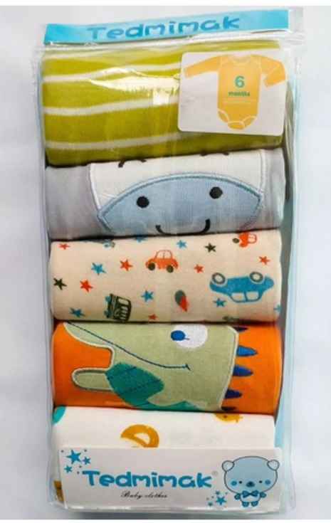 Baby Boy Printed Bodysuits Pack of 5