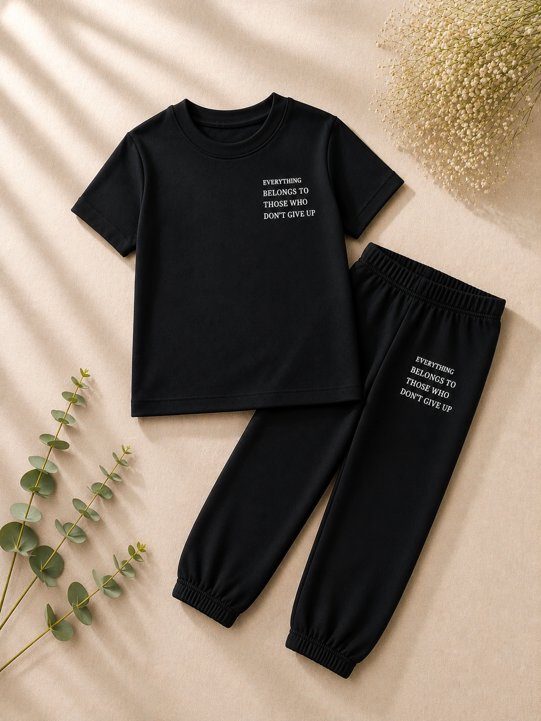 Girls Black T-Shirt & Cuffed Trouser Co-ord Set