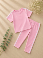 Girls Pink Stripe T-Shirt & Trouser Set