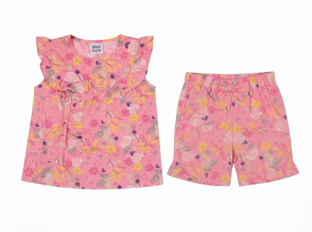Baby girl pink floral top shorts set