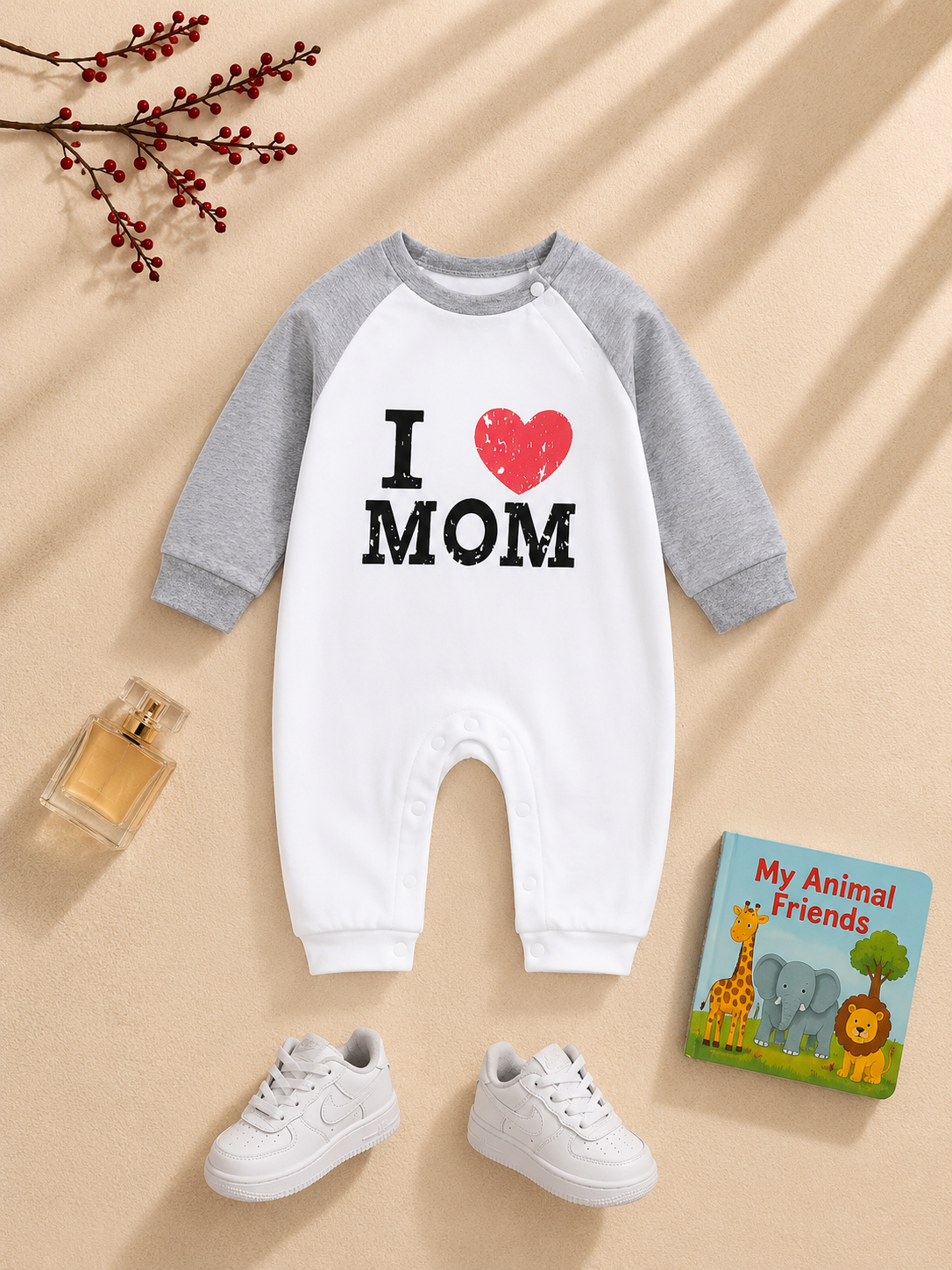 Plush-Printed Rompers - I Love Mom