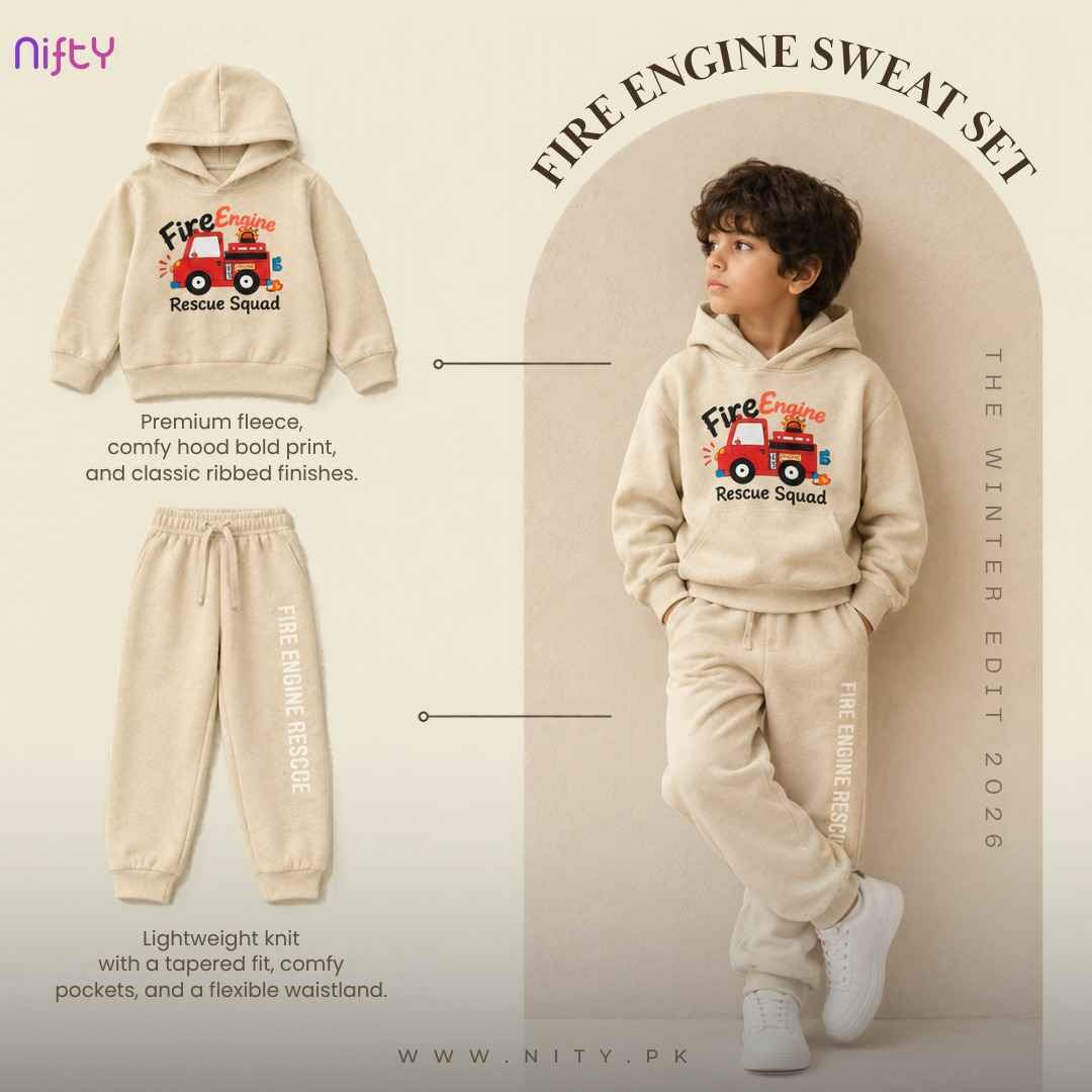 Cream kids fire engine rescue squad hoodie and jogger set