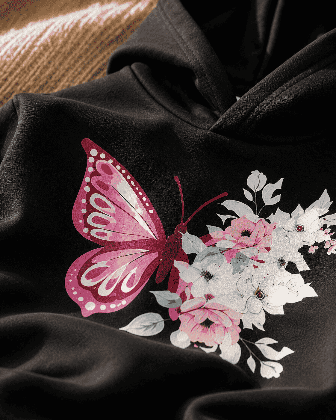 Plush-Hoodie Style - Butterfly Theme Fleece Sweat Set