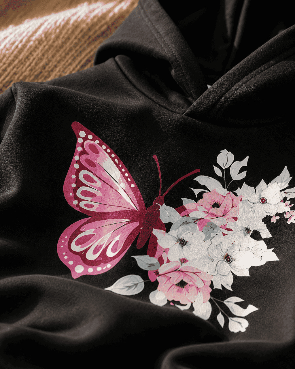 Plush-Hoodie Style - Butterfly Theme Fleece Sweat Set