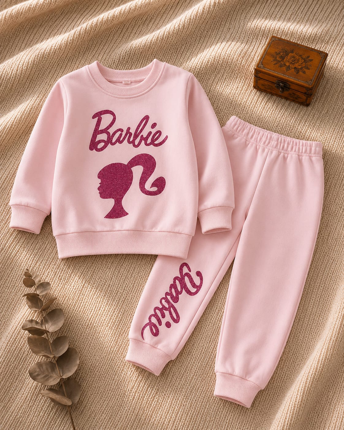 Plush Hoodied Fleece Shirt & Trouser - Barbie in Light Pink