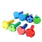 8-piece colorful kids' foam sponge stampers with heart, star, and smiley face shapes.