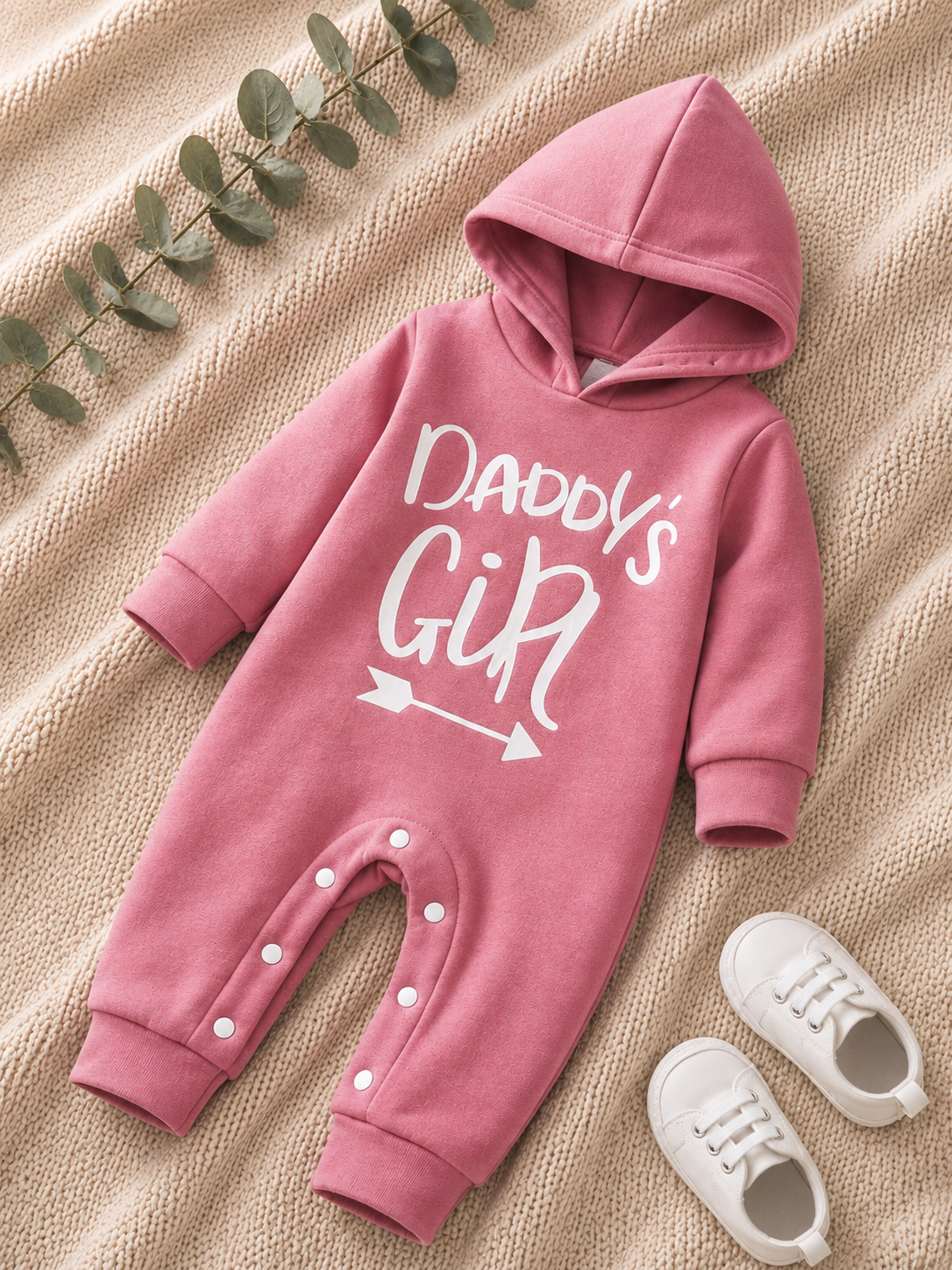 Plush-Hoodie Romper - Daddys girl in Dark Pink