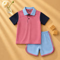Plush-Baby Plaid Polo Shirt & Shorts-Pink-Blue
