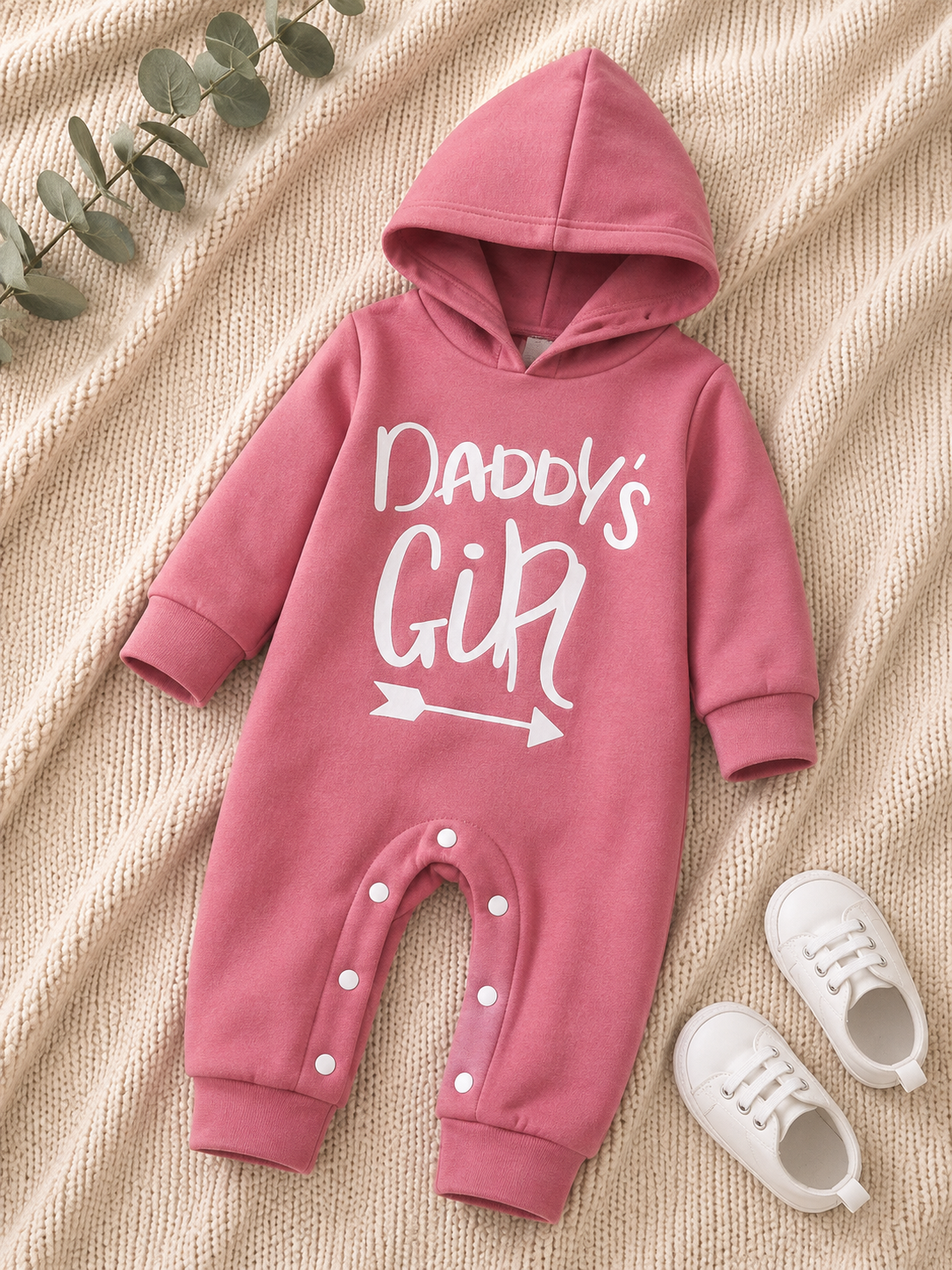 Plush-Hoodie Romper - Daddys girl in Dark Pink