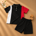 Plush-Baby Plaid Polo Shirt & Shorts-White/Red/Black