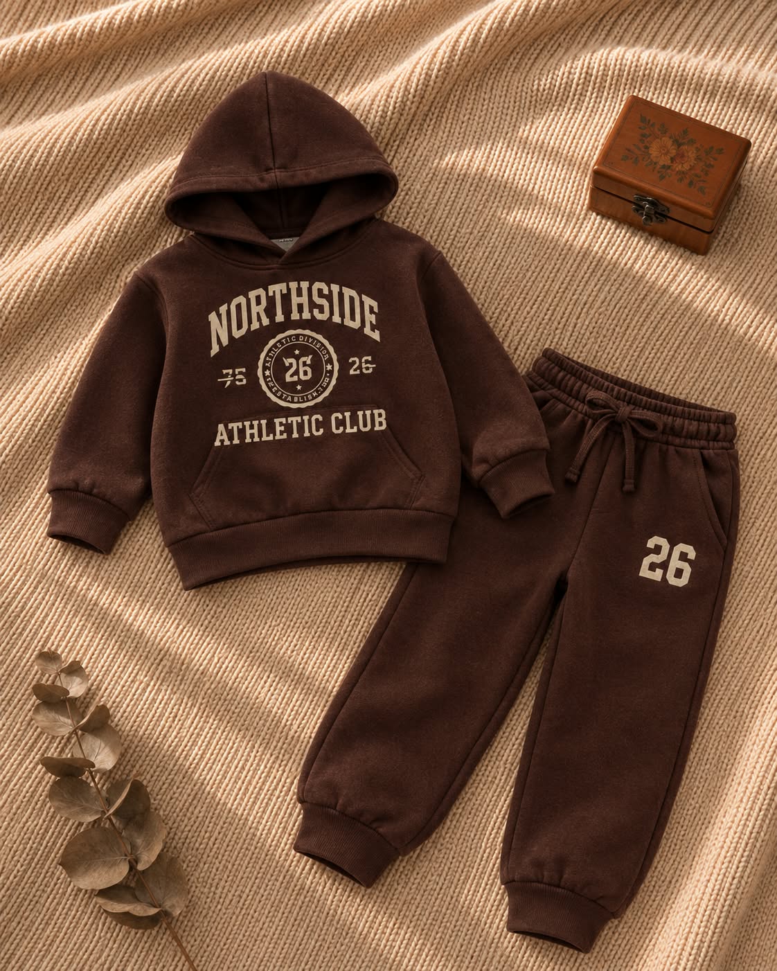 Brown Northside Athletic Club kids varsity hoodie and jogger set
