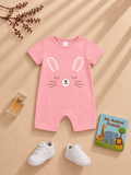Plush-Printed Romper - Pink Cute Cat