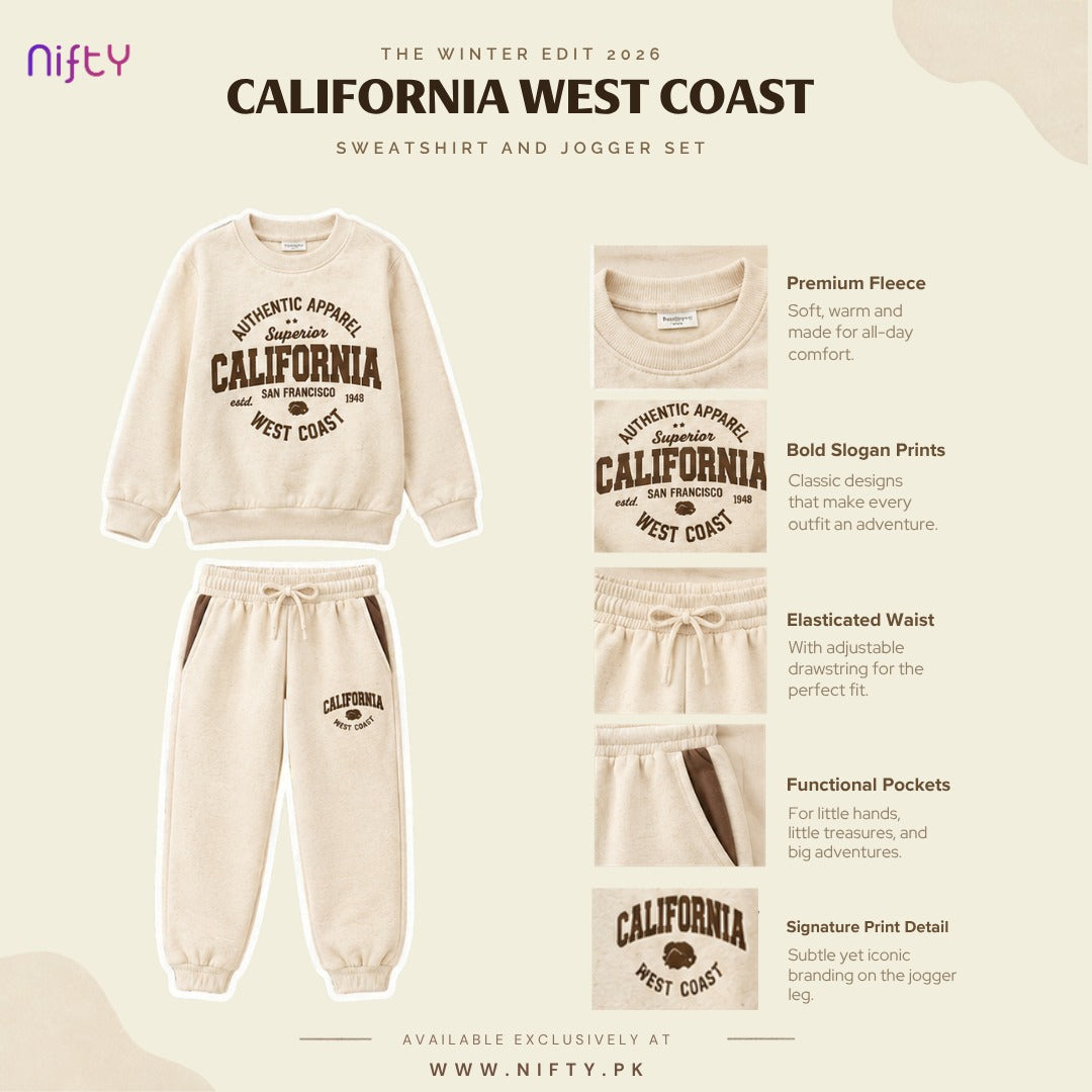 Cream “California Classic” Kids Sweatshirt & Jogger Set