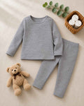Plush Round Neck Style Ribbed Knit Sweat Set - Ash Grey
