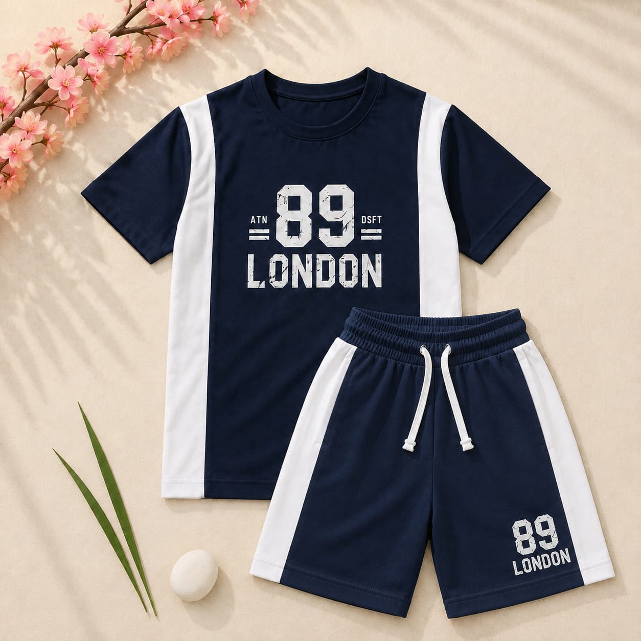 Boys Navy Blue & White "89 London" T-Shirt & Shorts Set