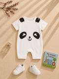 Plush-Printed Rompers - Panda - White