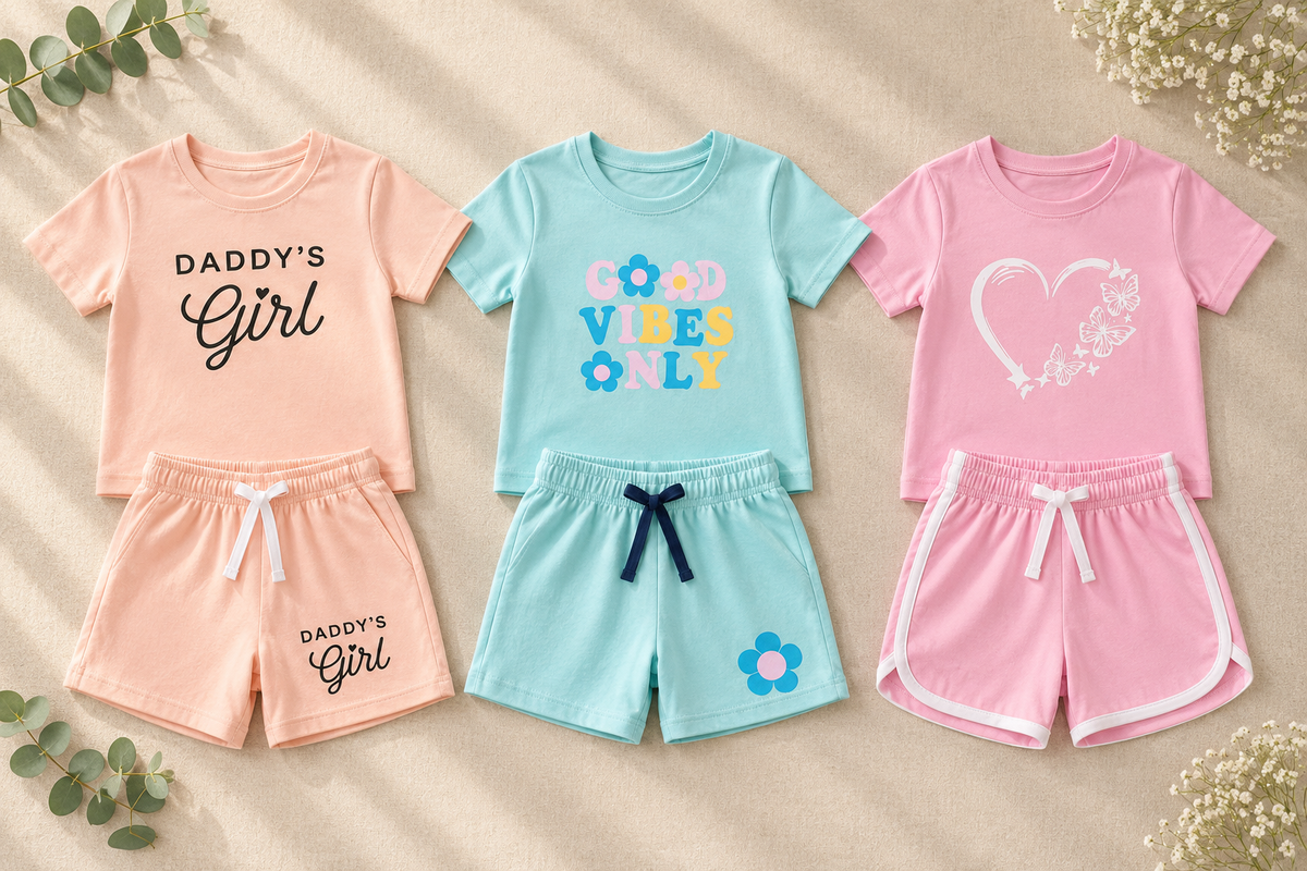Kids cotton t-shirt shorts co-ord set pack of 3