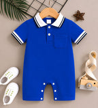 Royal Blue Polo Romper for Babies | Soft Interlock Bodysuit