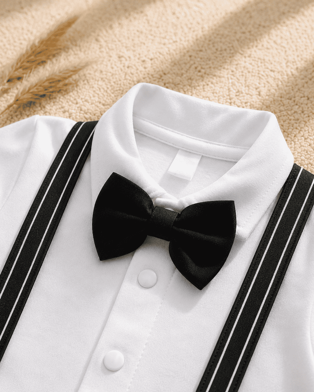 Baby Boy Gentleman Romper with Bow Tie & Suspenders – Black