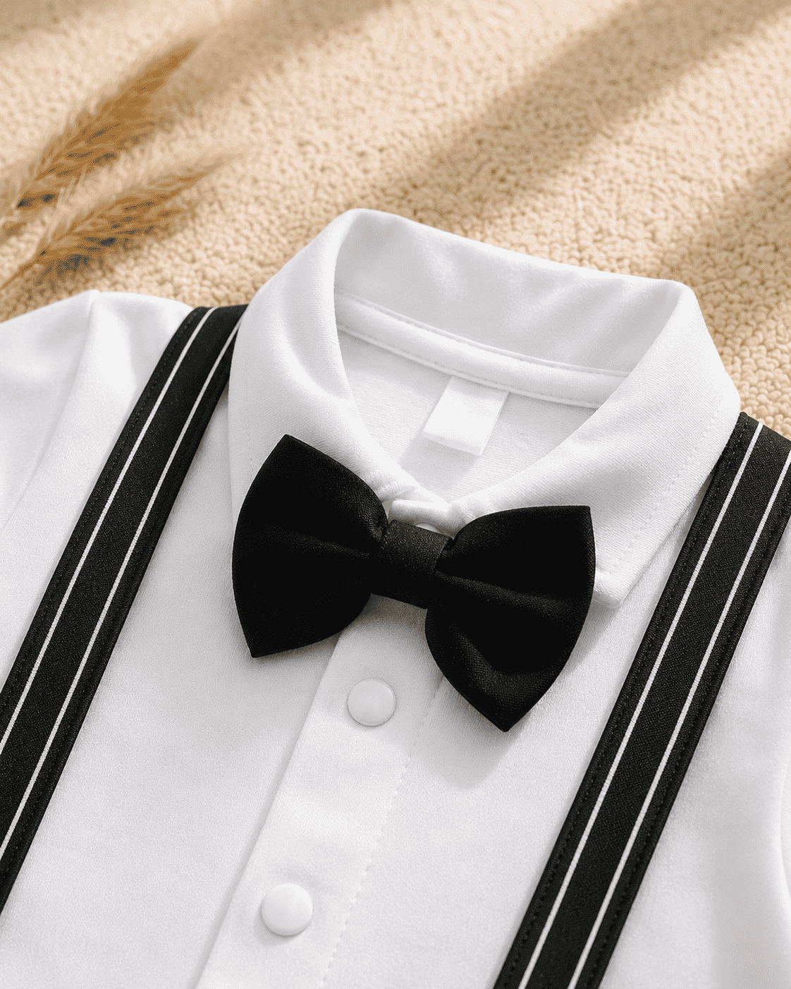 Baby Boy Gentleman Romper with Bow Tie & Suspenders – Black