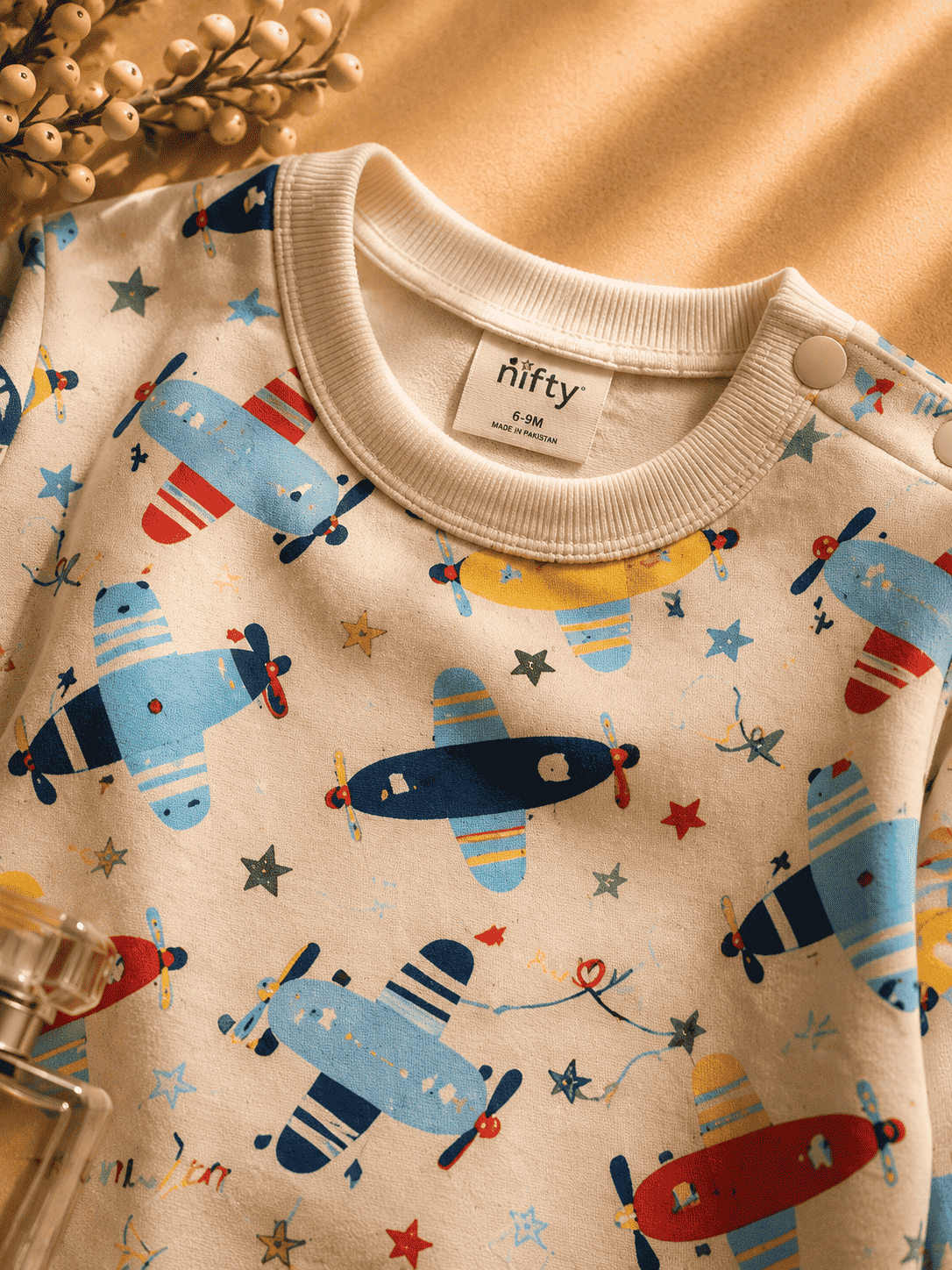 Baby Airplane Print Romper | Beige Long Sleeve Jumpsuit