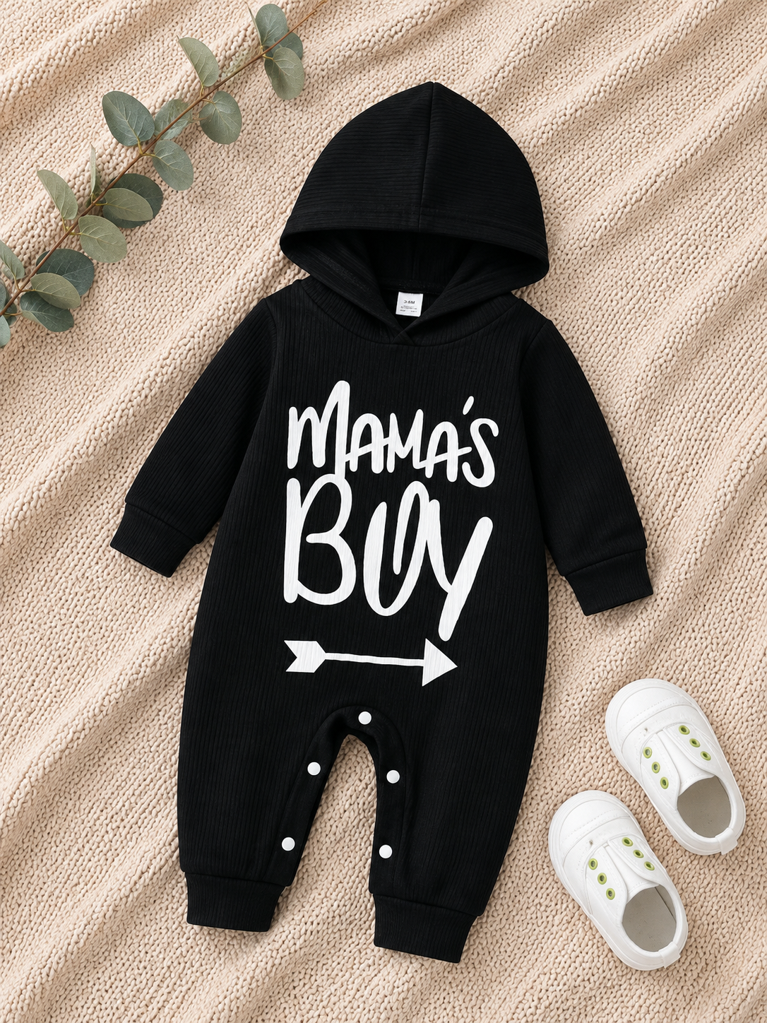 Plush-Hoodie Romper - Mamas Boy in Black