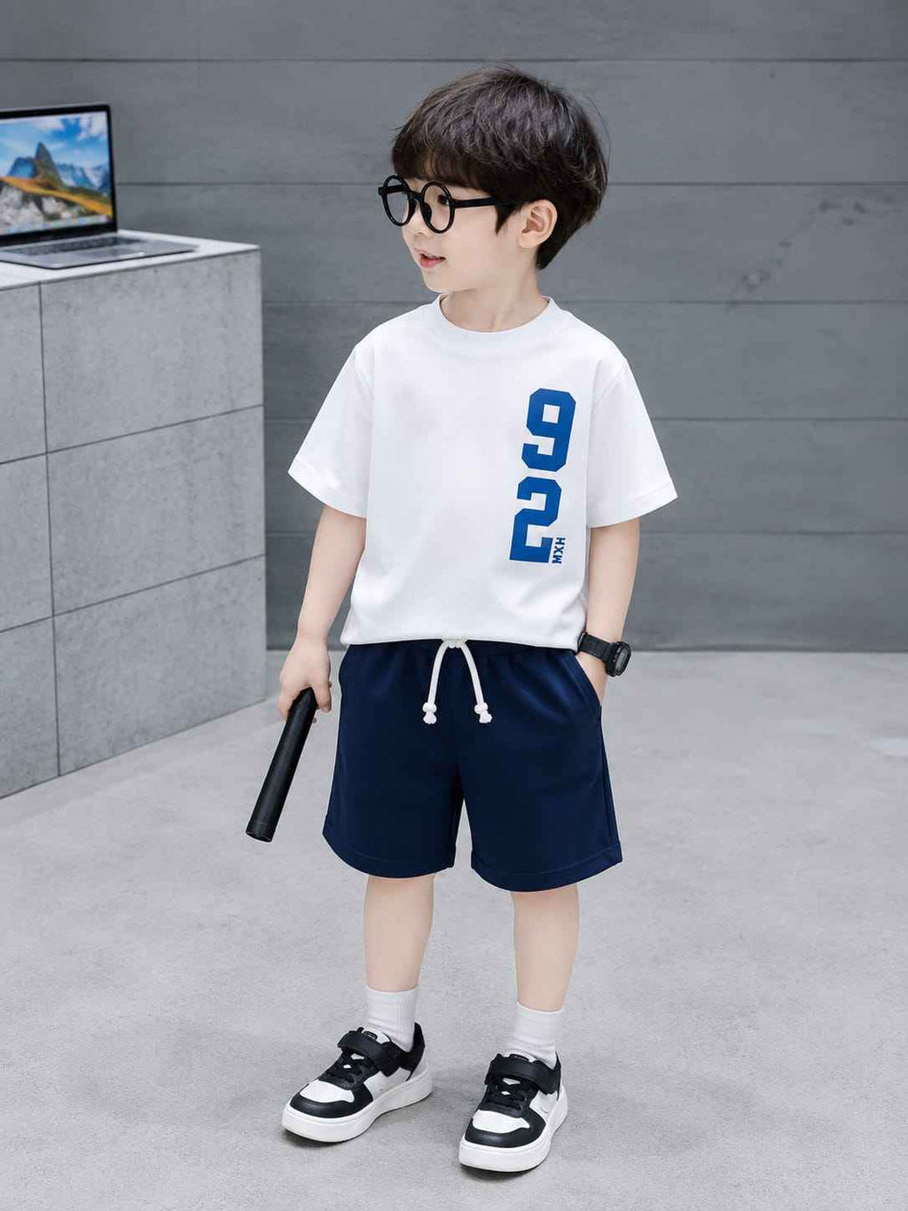 Boys White & Blue "92 Max" T-Shirt & Shorts Set