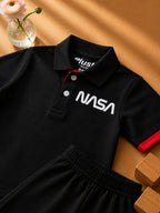 Plush-Baby Plaid Polo Shirt & Shorts-Black
