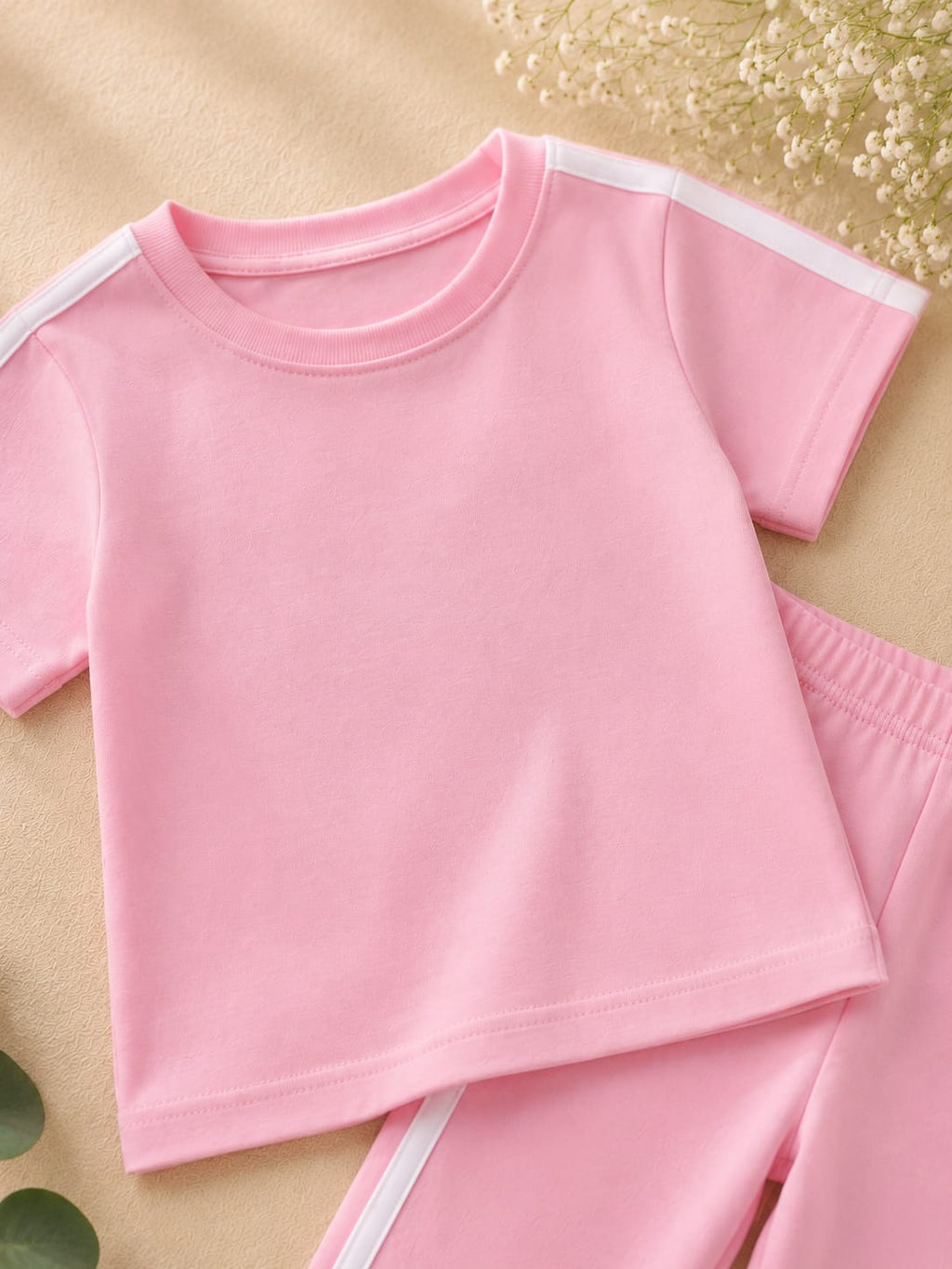 Girls Pink Stripe T-Shirt & Trouser Set