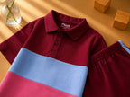 Plush-Baby Plaid Polo Shirt & Shorts-Red-Blue