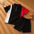 Plush-Baby Plaid Polo Shirt & Shorts-White/Red/Black