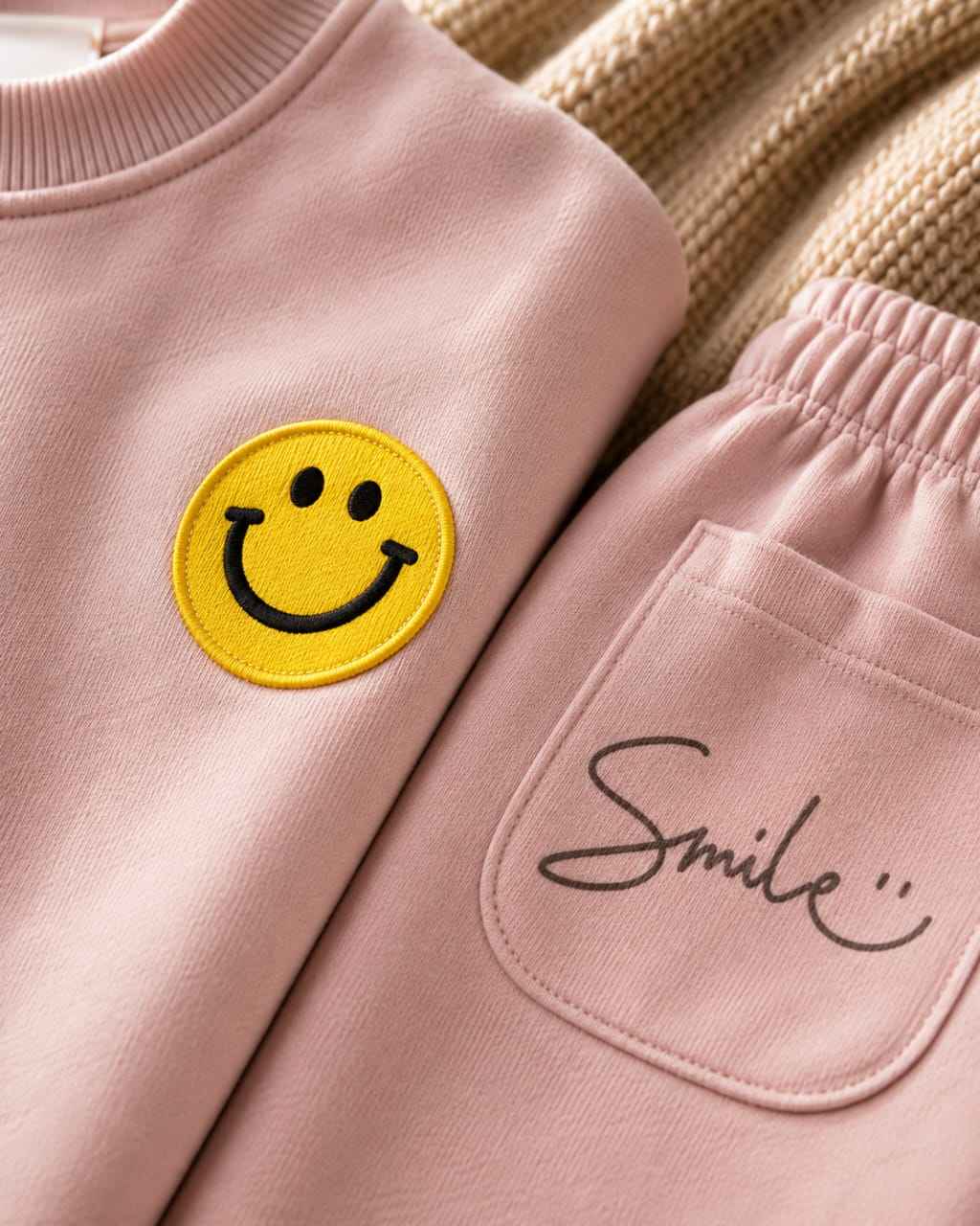 Plush - Fleece Shirt & Trouser - Smiley in Pink