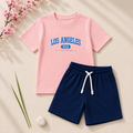 Boys Peach & Navy "Los Angeles" T-Shirt & Shorts Set