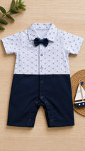 Sailboat print baby romper with bow tie