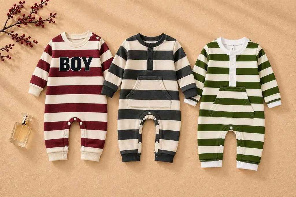 Baby boy striped romper kangaroo pocket pack of 3