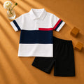 Plush-Baby Plaid Polo Shirt & Shorts-White/Red/Blue