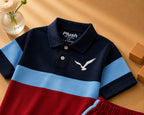 Plush-Baby Plaid Polo Shirt & Shorts-Blue-Red