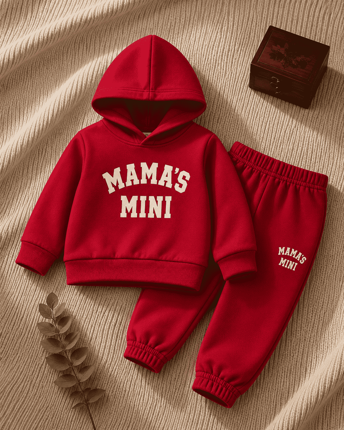 Plush  Hoodied Fleece Shirt & Trouser - Mamas Mini in Red