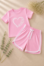 Girls Pink Butterfly Heart T-Shirt & Shorts Set
