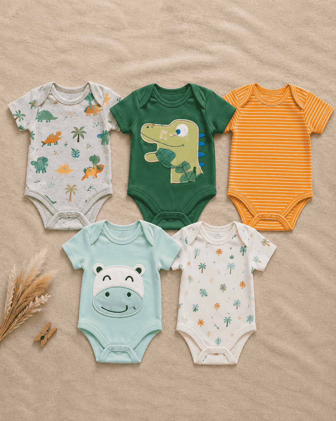 Baby Boy Printed Bodysuits Pack of 5