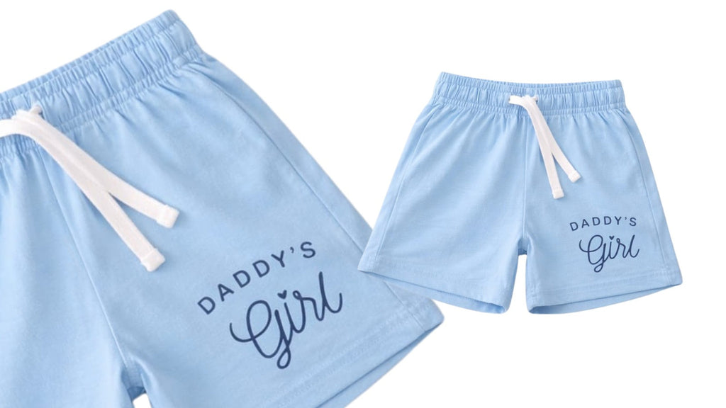 Girls sky blue shirt and shorts set “Daddy’s Girl” in Pakistan by Basics by Nifty, soft breathable summer co-ord outfit for kids