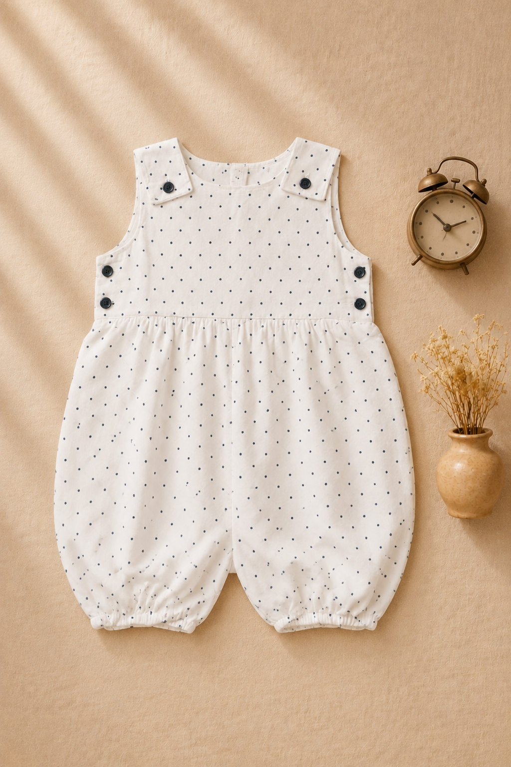 Baby White Polka Dot Print Dungaree Romper