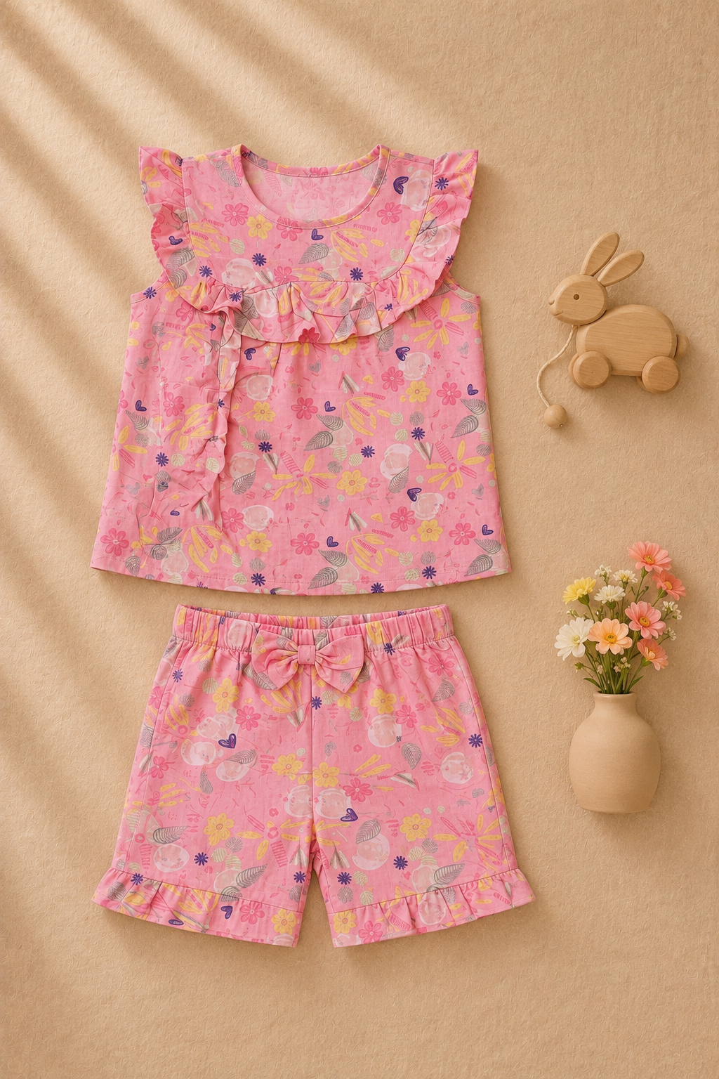 Baby Girl Pink Floral Print Top & Shorts Set