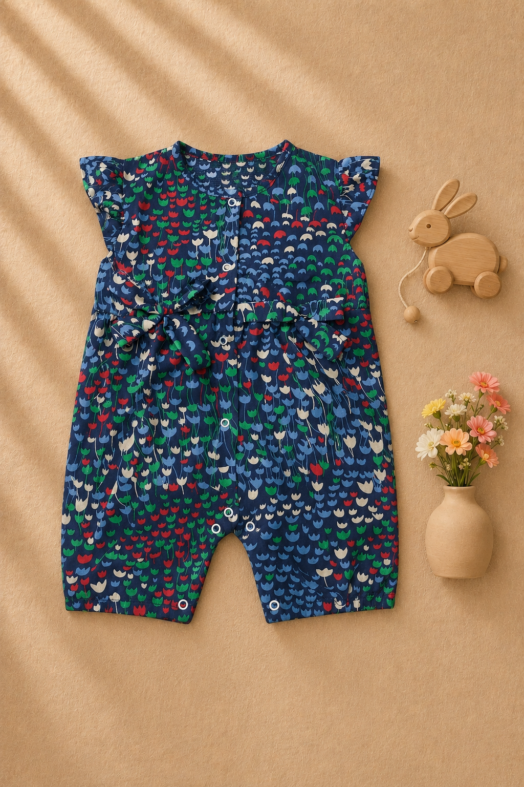 Baby Girl Navy Floral Tulip Print Cotton Romper