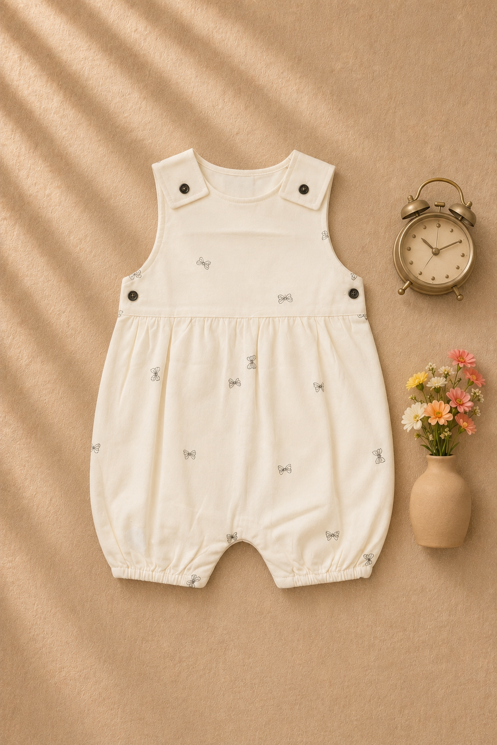 Baby Ivory Butterfly Print Cotton Dungaree Romper