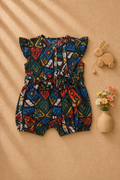 Baby Black Multicolor Tribal Print Cotton Romper