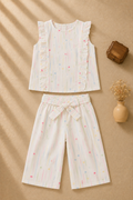 Baby Girl White Polka Dot Print Top & Pants Set